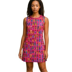 TRACY NEGOSHIAN Pink Sunbathers Braided Neckline Shift Dress - Small